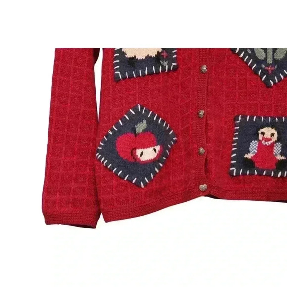 Vintage 90s Hand Embroidered Cardigan Sweater Size Large Ramie Cotton Grandma - Picture 3 of 12